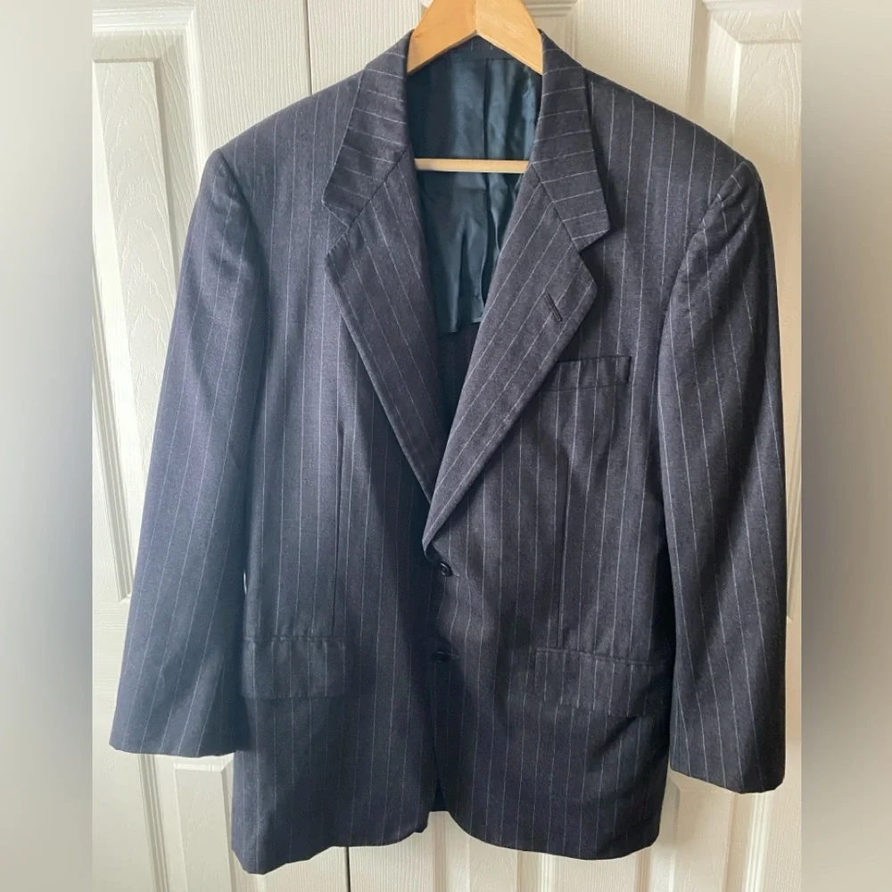 Oxxford Clothes Charcoal Gray Heather Pinstripe Super 100’s Wool Suit Jacket 40R